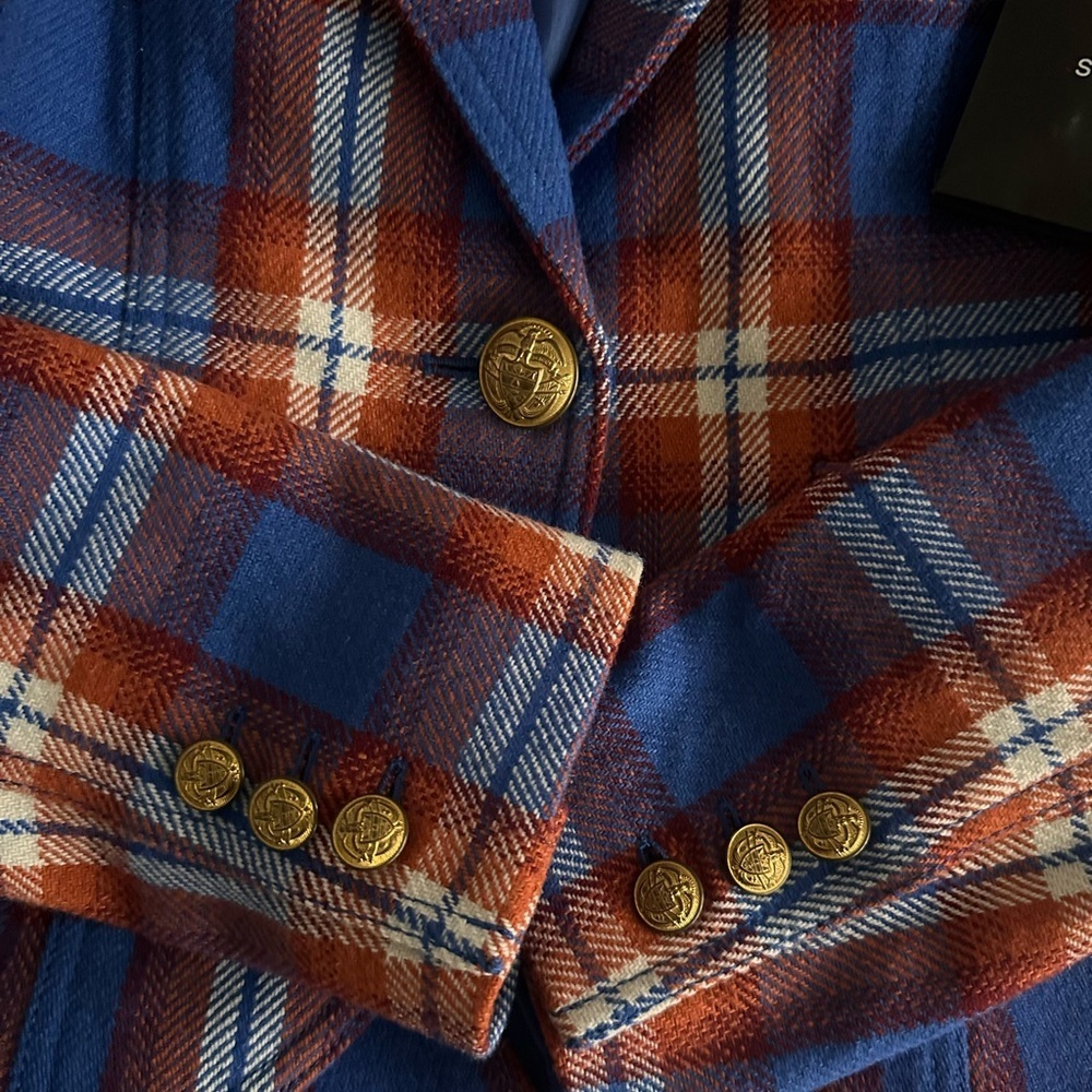 SMYTHE
Pouf Sleeve One Button Blazer in Carmine Plaid With Whiskey - Picture 5 of 8